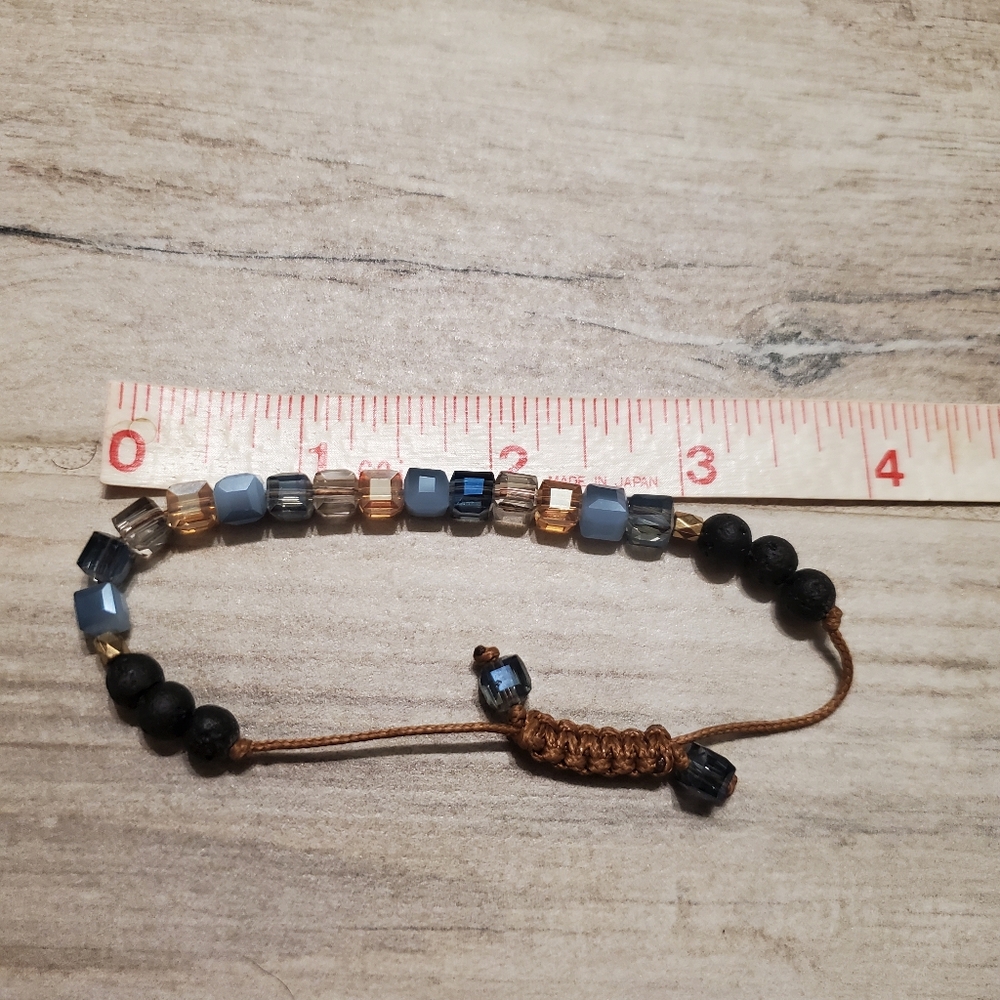 Essential Oil Diffuser Bracelet Glass Stones Lava Rock Adjustable Brown Blue - Picture 3 of 4